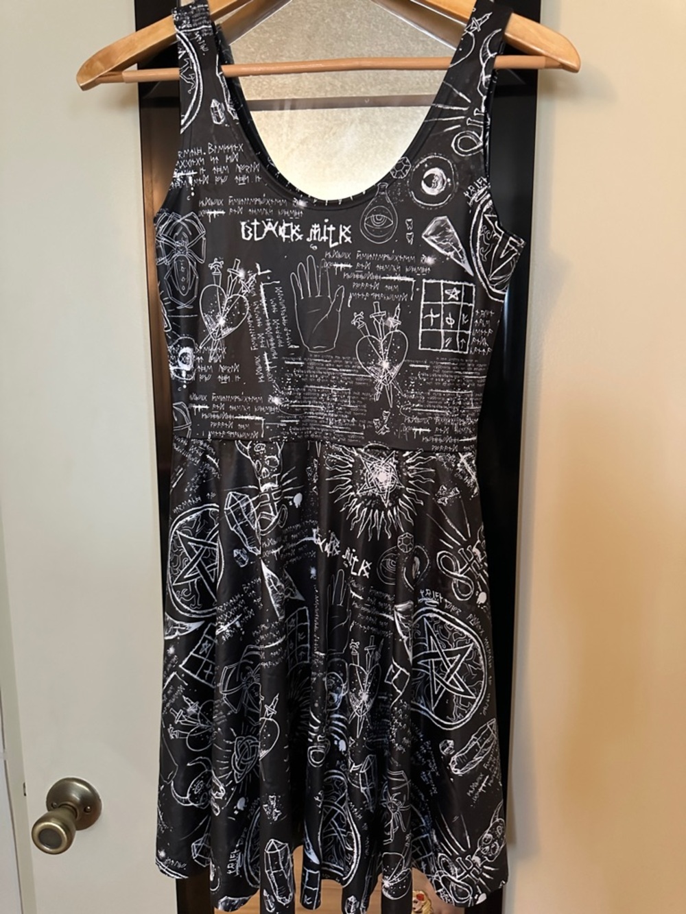 BlackMilk Occult Hex Print Black & White Scoop Skater Dress